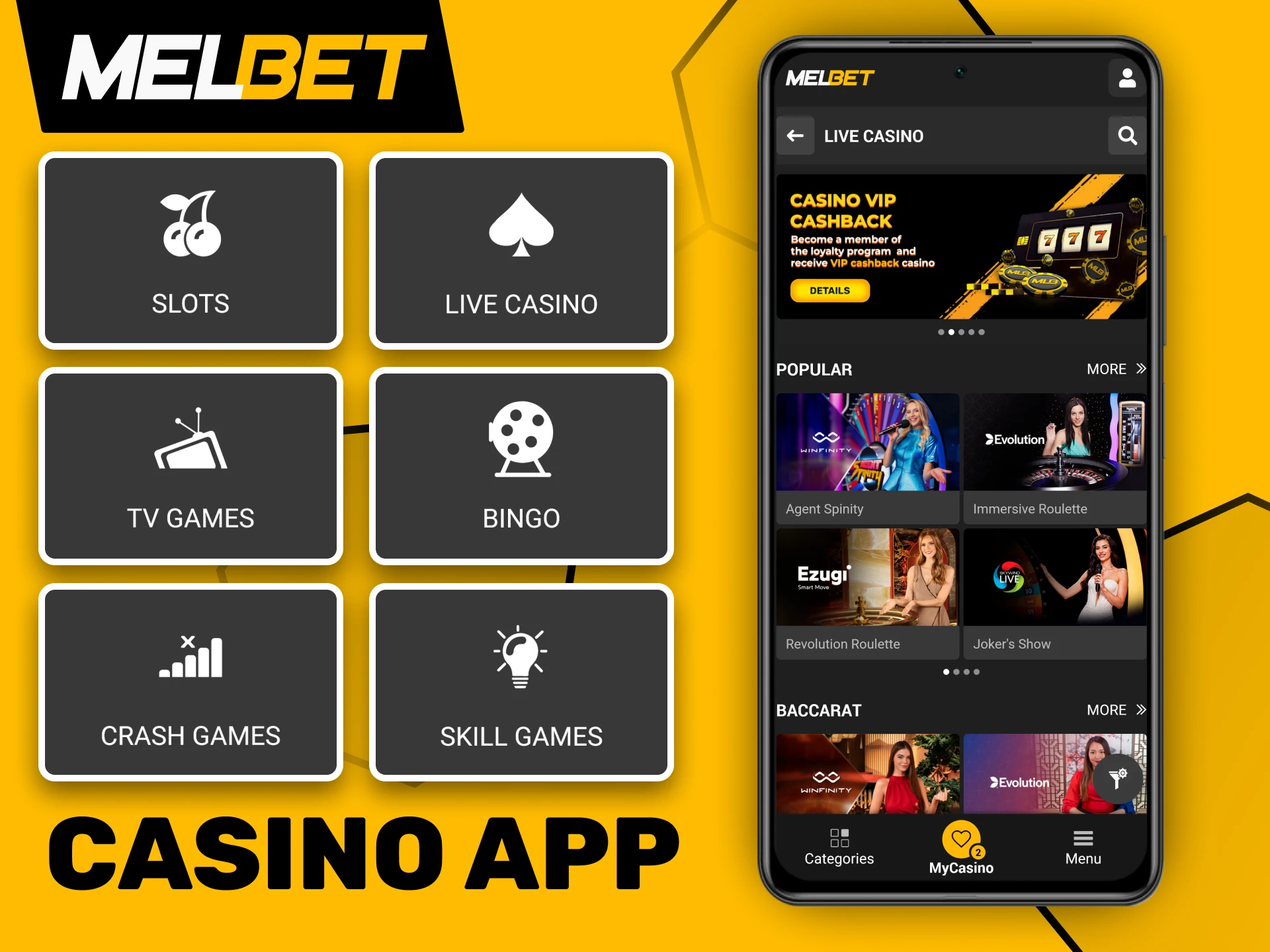 The Melbet app brings casino games to your fingertips.