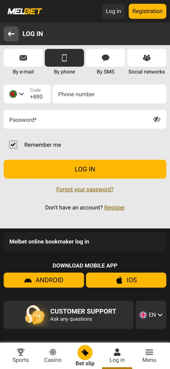 Login to your account on Melbet app.