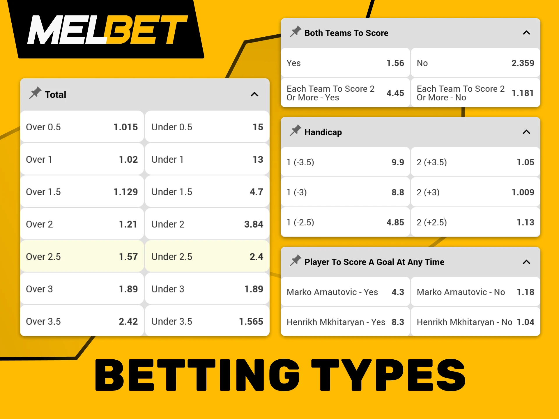 Browse through various football betting markets on Melbet.