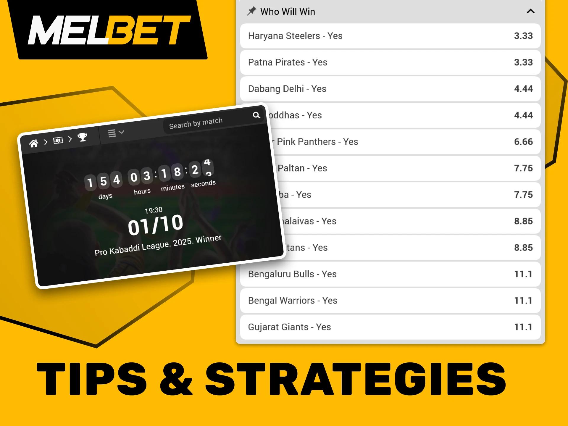 Make smart bets and secure big victories with kabaddi at Melbet.