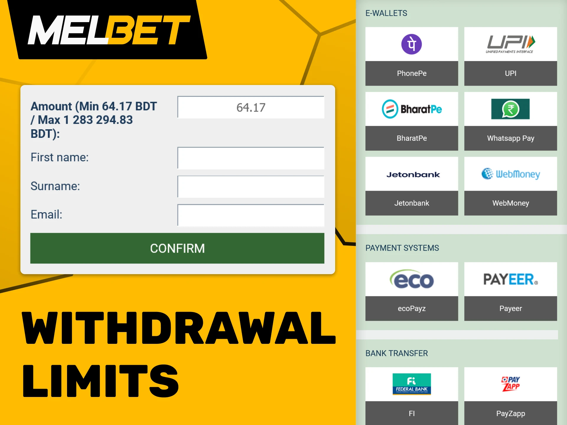 Remember to check the limits of your chosen payment options for withdrawals at Melbet.